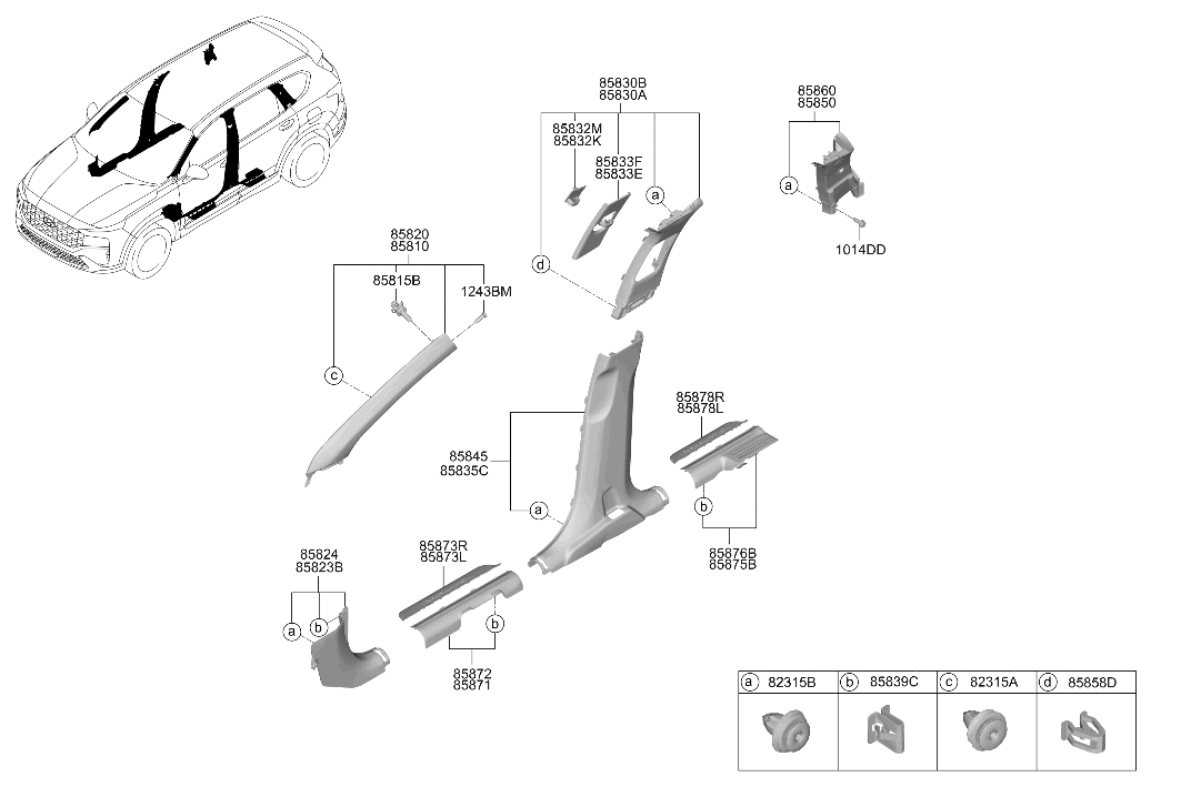 Hyundai 85845-GA000-NNB Trim Assembly Center Pillar Lower Right Hand 85845-GA000-NNB Hyundai Trim Assembly Center Pillar Lower Right Hand