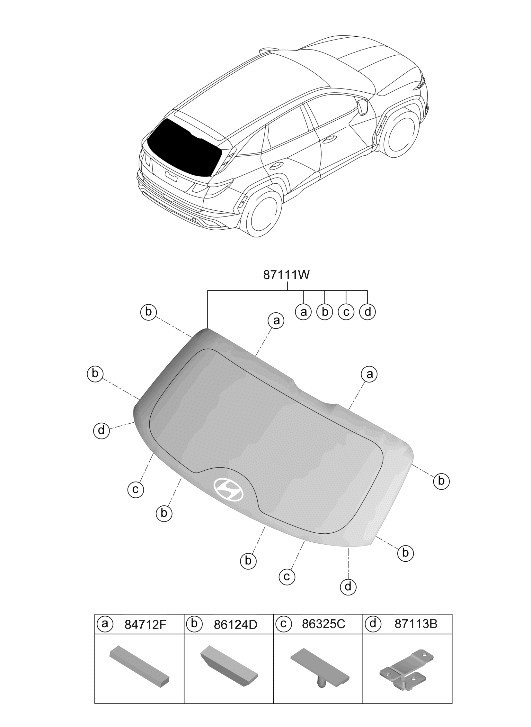 87110-N9600 Hyundai GLASS ASSY-TAIL GATE
