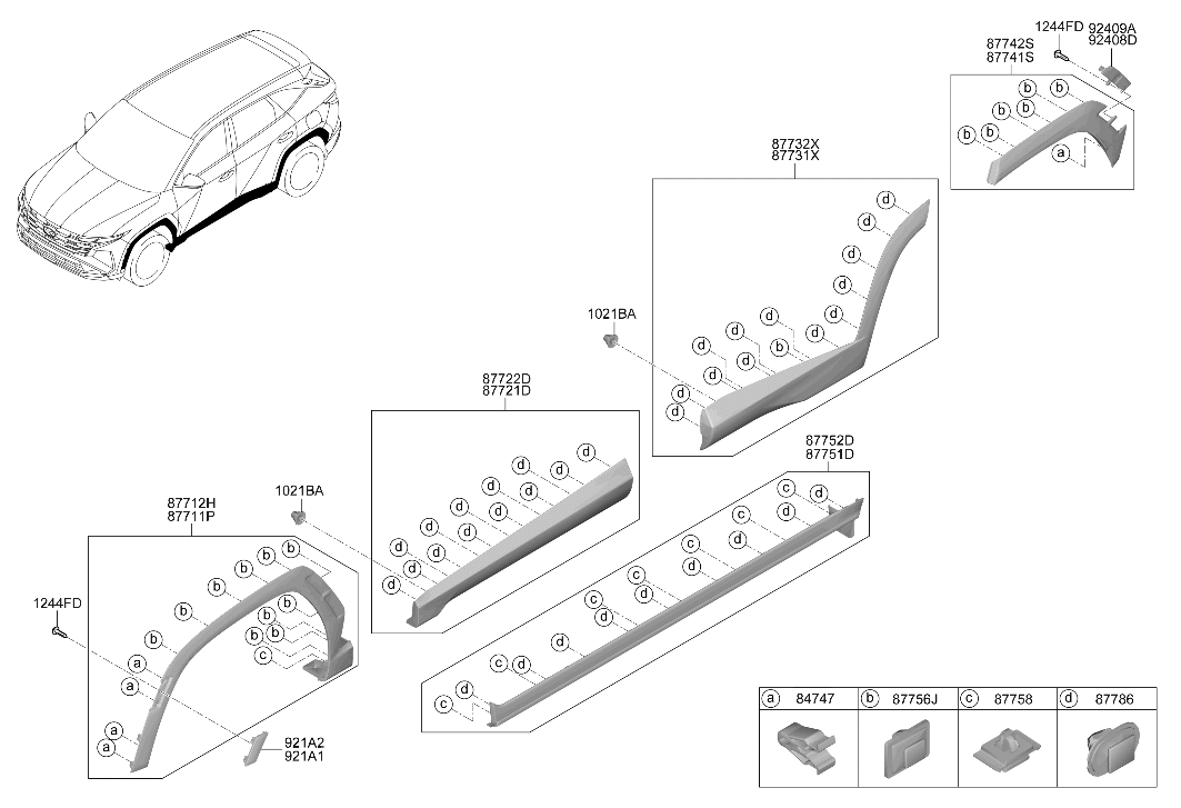877W5-N9700-CA Hyundai GARNISH SUB ASSY-FENDER,LH