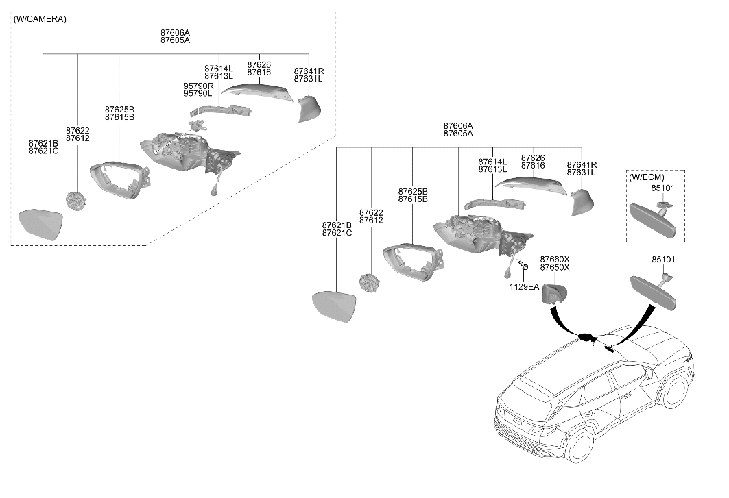 Hyundai 87610-N9BC0 Outside Rear View Mirror Assembly Left Hand 87610-N9BC0 Hyundai Outside Rear View Mirror Assembly Left Hand