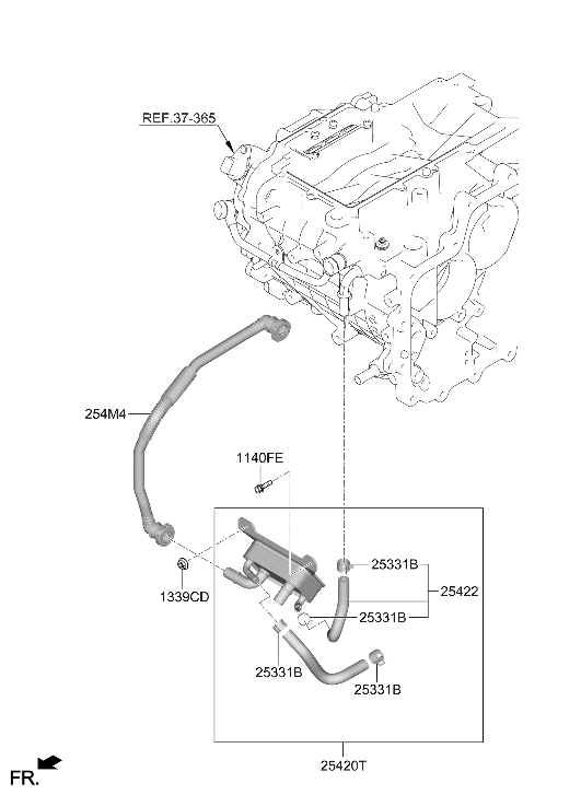 25422-AO000 Hyundai HOSE-OIL COOLING RETURN