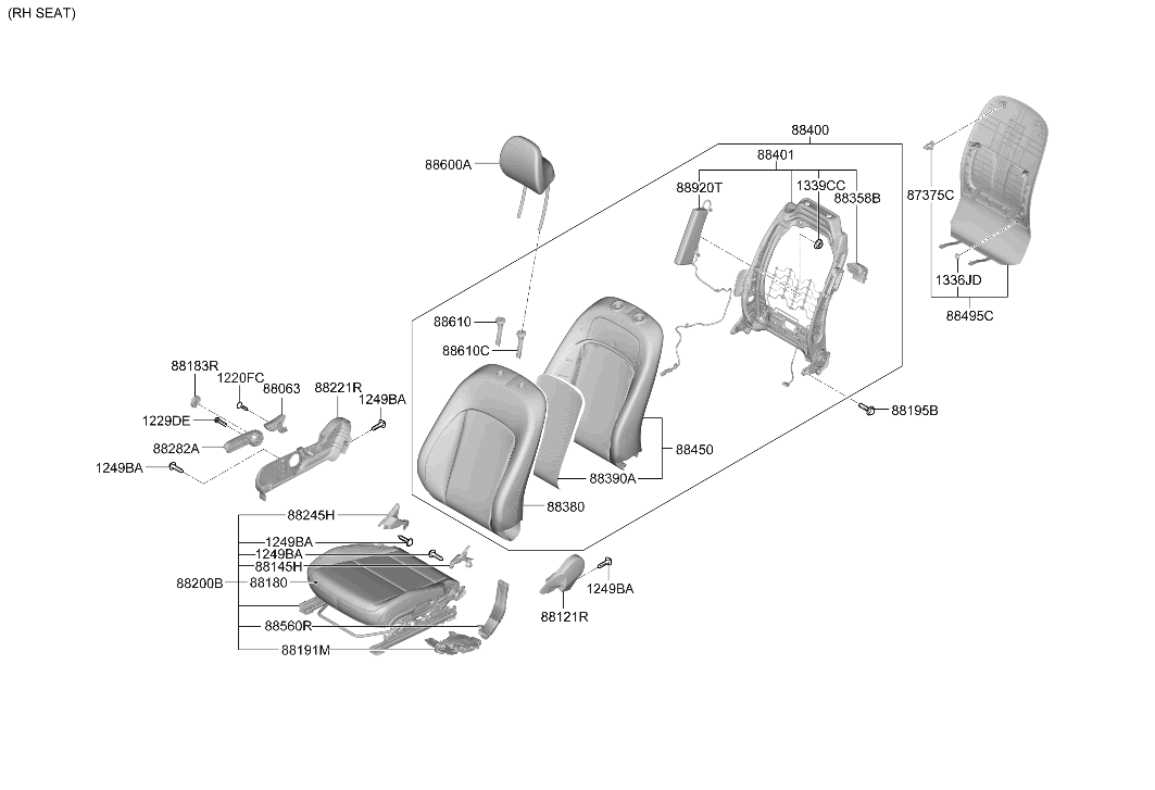 Hyundai 88021-BE100-NNB Front Outer Seat Shield Cover Right Hand 88021-BE100-NNB Hyundai Front Outer Seat Shield Cover Right Hand