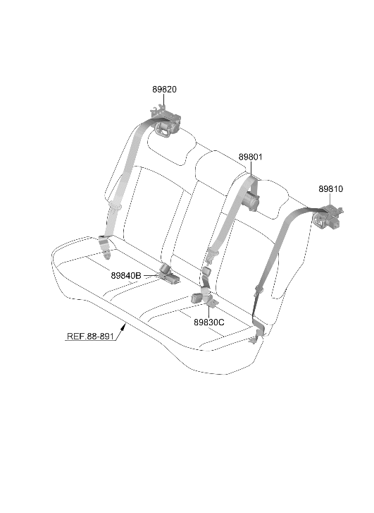 Hyundai 89850-BE000-NNB Rear Center Seat Belt Assembly 89850-BE000-NNB Hyundai Rear Center Seat Belt Assembly