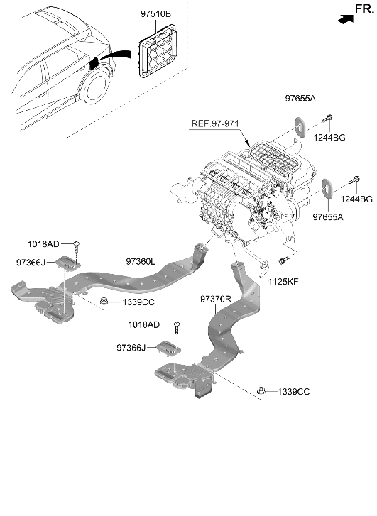 97360-PI100 Hyundai DUCT ASSY-REAR HEATING,LH