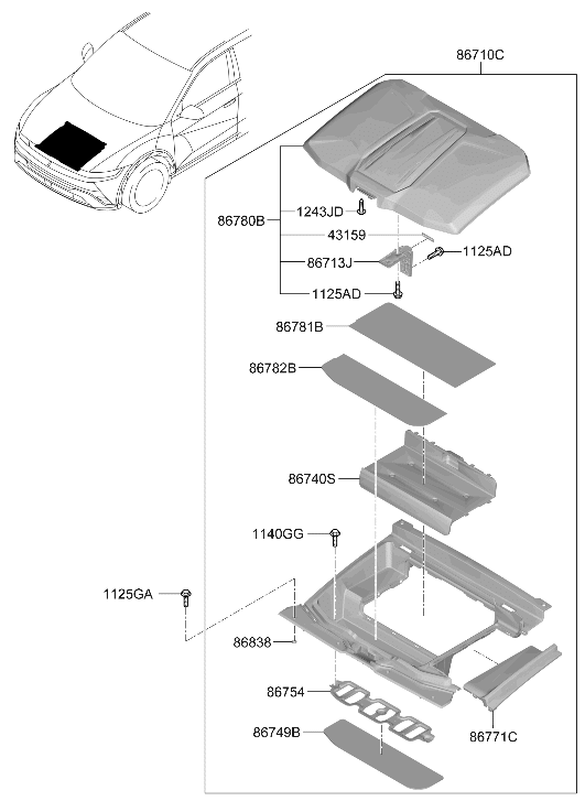 Hyundai 86710-PI100-CA TRUNK ASSY-FR NO.1 86710-PI100-CA Hyundai TRUNK ASSY-FR NO.1