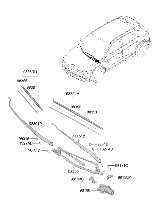 98311-PI000 Hyundai ARM ASSY-W/SHLD WPR(DRIVER)