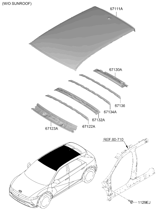 67141-PI000 Hyundai RAIL-ROOF CTR NO.2