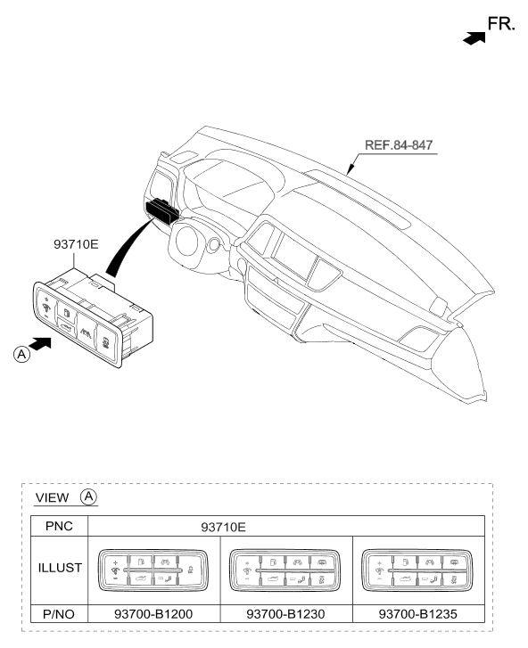 93700-B1235-RNB Hyundai Side Crash Pad Switch Assembly