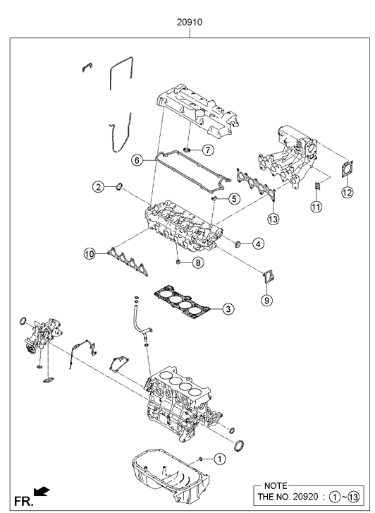 20920-26K00 Hyundai Engine Overhaul Upper Gasket Kit