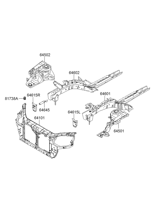 Hyundai 64605-1E301 Front Side Member Assembly Left Hand 64605-1E301 Hyundai Front Side Member Assembly Left Hand