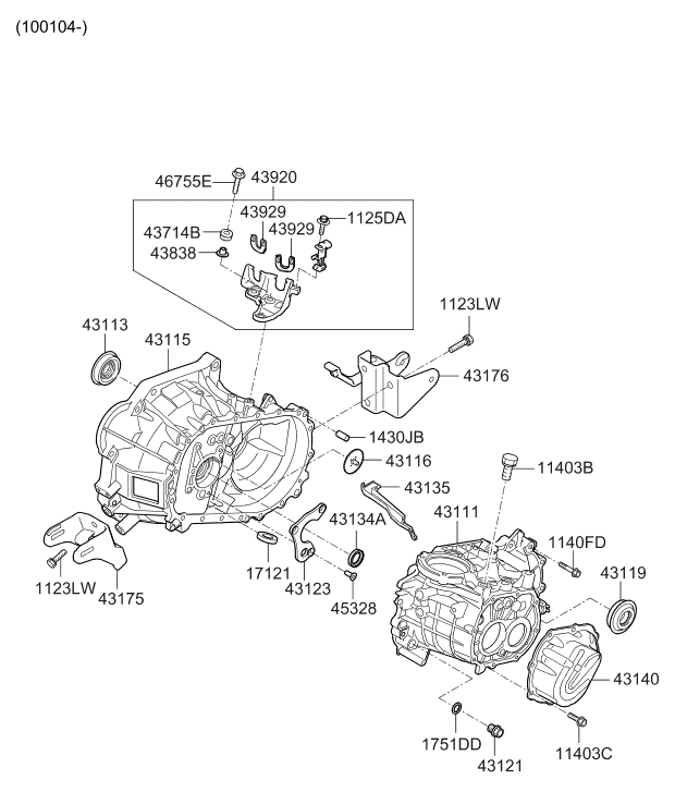 Hyundai 43140-32000 Cover Assembly-Manual TRANSAXLE Case Rear 43140-32000 Hyundai Cover Assembly-Manual TRANSAXLE Case Rear