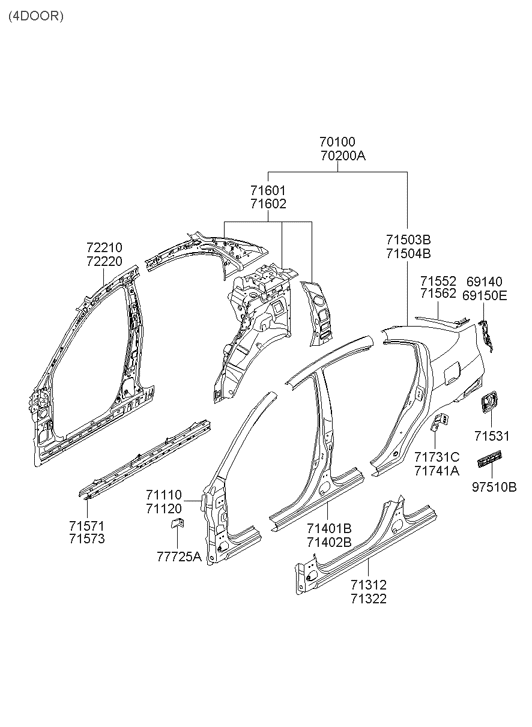 70100-1E5A0 Hyundai Quarter Complete Panel Assembly Left Hand