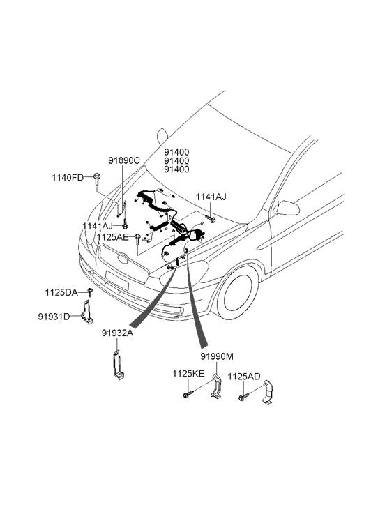 91400-1E743 Hyundai Wiring Assembly-Engine Control Module