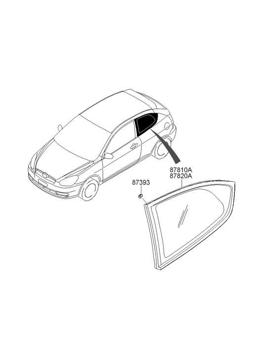 Hyundai 87820-1E060 Glass & Moulding Assembly-Quarter Fixed,RH 87820-1E060 Hyundai Glass & Moulding Assembly-Quarter Fixed,RH
