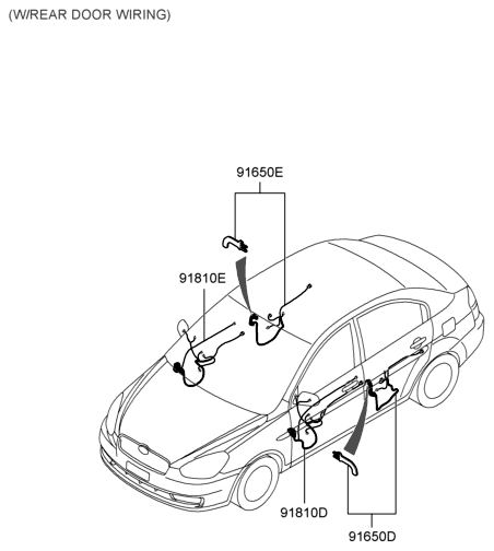 Hyundai 91650-1E030 Rear Door Wiring Assembly Left Hand 91650-1E030 Hyundai Rear Door Wiring Assembly Left Hand