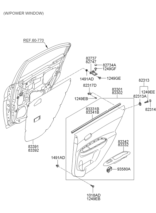 83302-1E030-OR Hyundai Rear Door Trim Panel Complete Right Hand