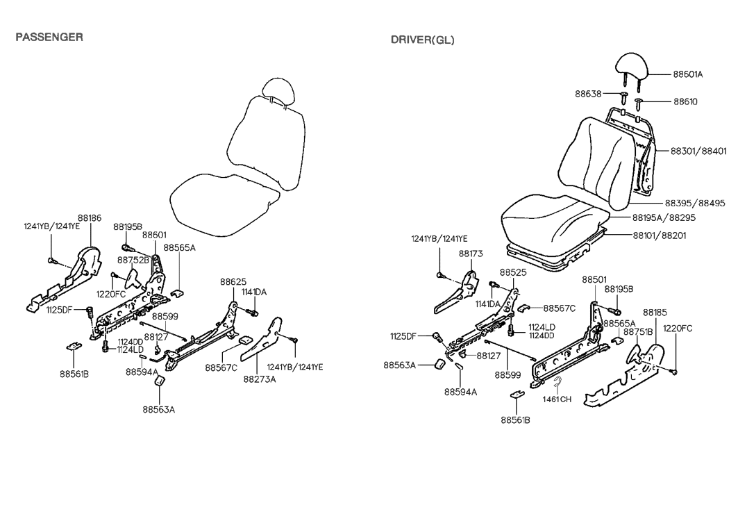 88512-29001 Hyundai Front Seat Track Assembly Inner Passenger