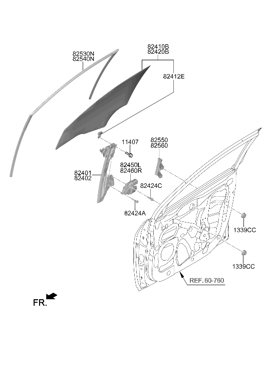 82410-J9000 Hyundai GLASS ASSY-FRONT DOOR,LH