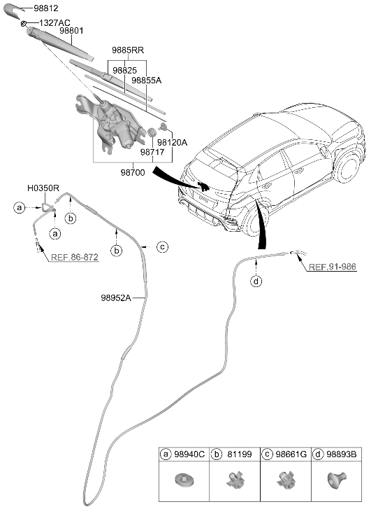 Hyundai 98855-2K000 RAIL SPRING-WIPER BLADE,REAR 98855-2K000 Hyundai RAIL SPRING-WIPER BLADE,REAR