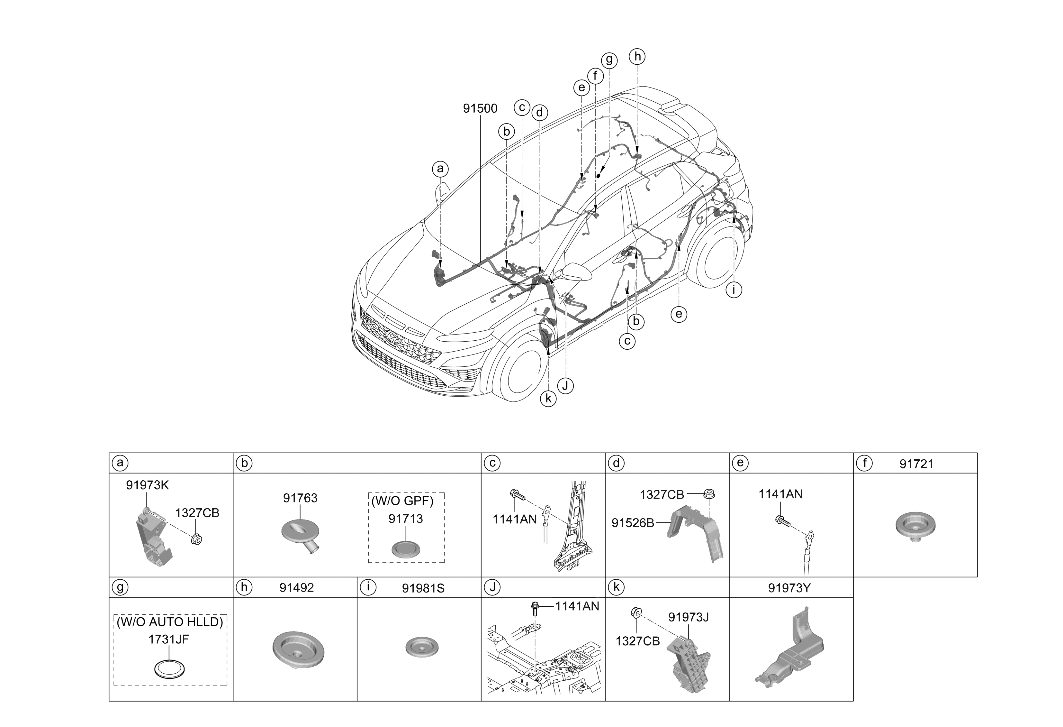 91500-I3072 Hyundai Wiring Assembly Floor