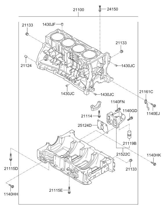 Hyundai 21110-3CAA0 Cylinder Block Sub Assembly 21110-3CAA0 Hyundai Cylinder Block Sub Assembly
