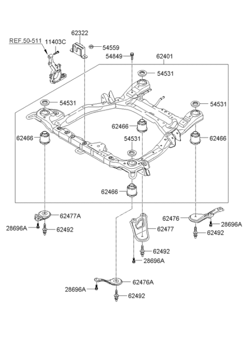 2006 Hyundai Santa Fe Crossmember Complete Diagram for 62400-2B000