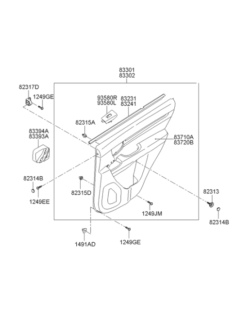 2006 Hyundai Santa Fe Rear Door Trim Panel Complete Left Hand Diagram for 83301-0W010-1W