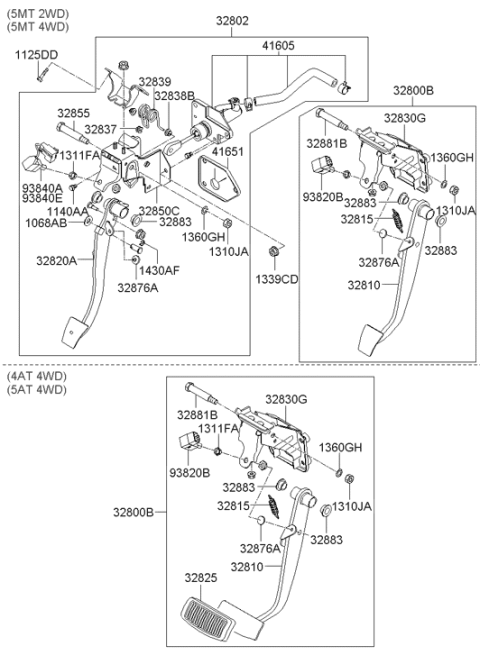 2006 Hyundai Santa Fe Brake Pedal Assembly Diagram for 32800-2B120
