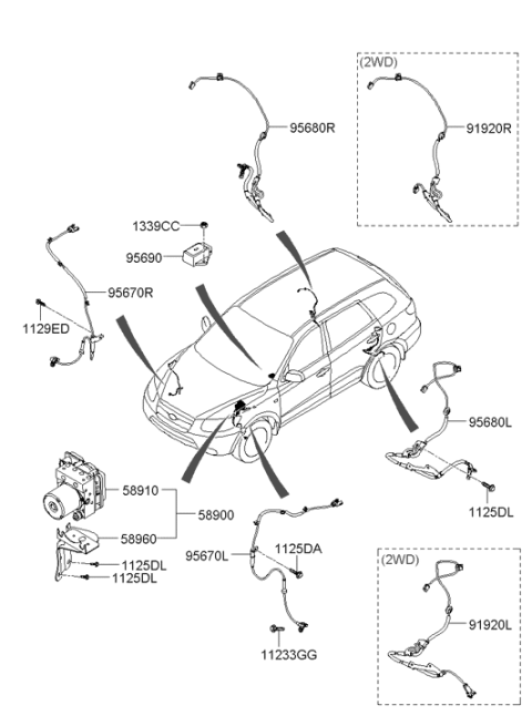 2006 Hyundai Santa Fe Yaw Rate Sensor Assembly Diagram for 95690-3K000