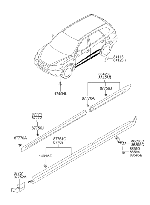 2006 Hyundai Santa Fe Garnish Assembly-Front Door LH Diagram for 87750-2B000