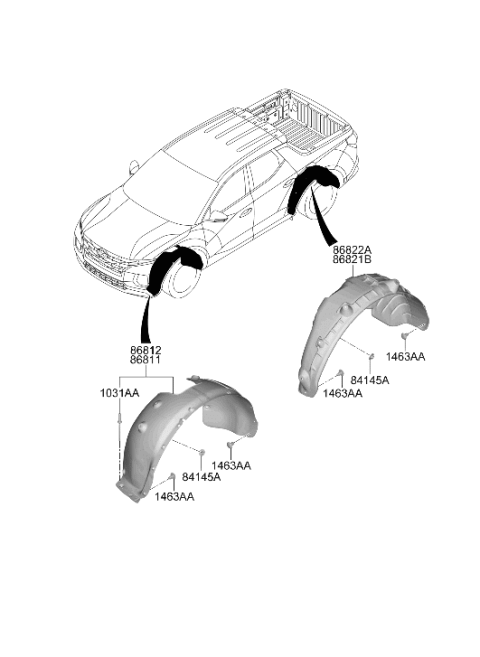 2024 Hyundai Santa Cruz Front Wheel Guard Assembly Right Hand Diagram for 86812-K5000