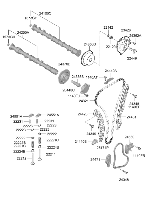 2022 Hyundai Santa Cruz TENSIONER ASSY-OIL PUMP CHAIN Diagram for 24460-2T500