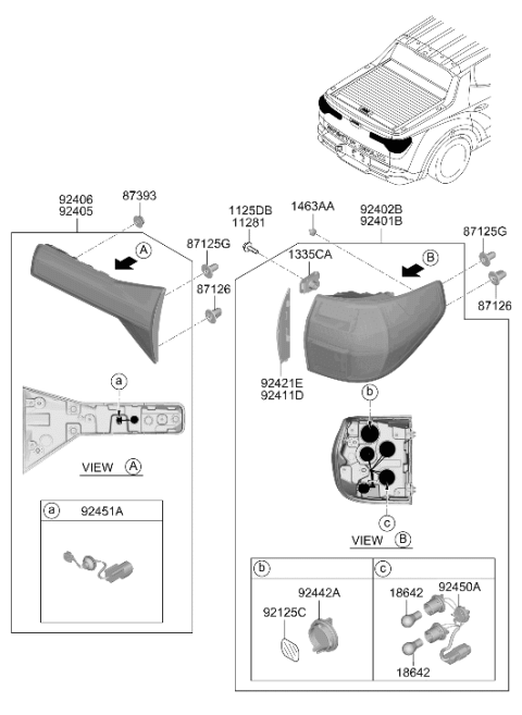 2024 Hyundai Santa Cruz HOLDER & WIRING-REAR COMBI,O/S Diagram for 92491-K5000