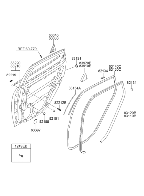2010 Hyundai Elantra Rear Door Body Side Weatherstrip Left Hand Diagram for 83110-2H001