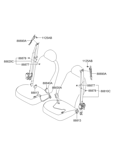 2008 Hyundai Elantra Front Seat Belt Assembly Left Diagram for 88810-2H500-8M