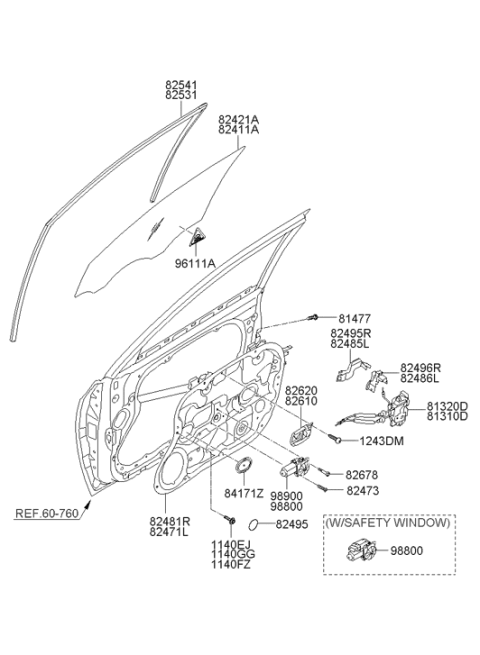 2008 Hyundai Elantra Run-Front Door Window Glass Right Hand Diagram for 82540-2H000