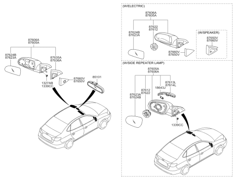 2008 Hyundai Elantra Outside Rear View Mirror Assembly Right Hand Diagram for 87620-2H520
