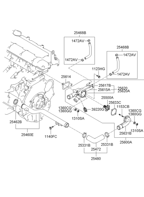 2007 Hyundai Elantra Hose-Water Diagram for 25468-23550