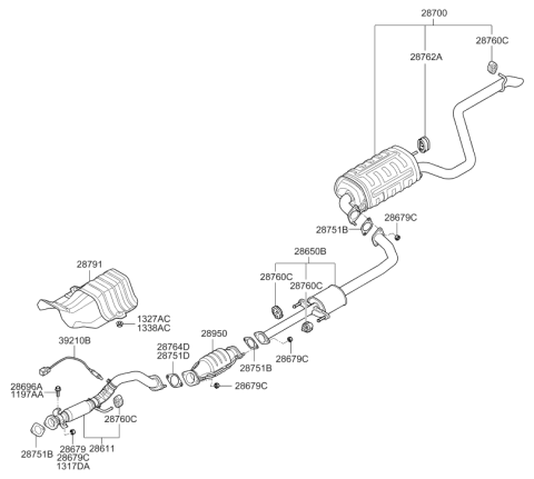 2006 Hyundai Elantra Catalytic Converter Assembly Diagram for 28950-23210