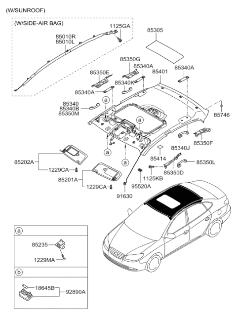 2008 Hyundai Elantra Sunvisor & Head Lining Diagram 2