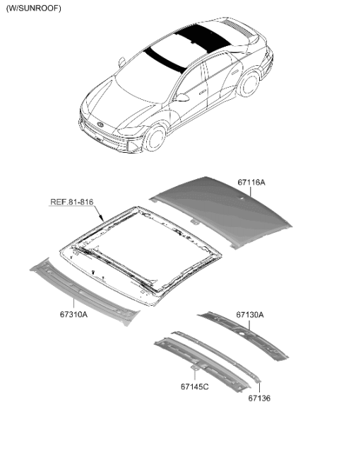 2024 Hyundai Ioniq 6 Roof Panel Diagram 2