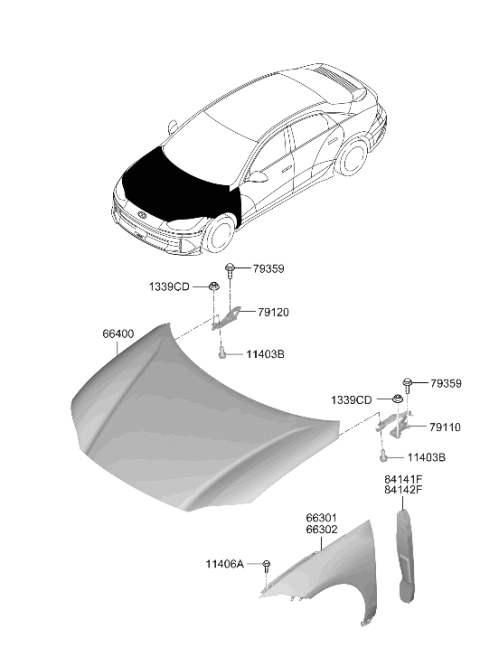2023 Hyundai Ioniq 6 PANEL ASSY-FENDER,LH Diagram for 66310-KL001