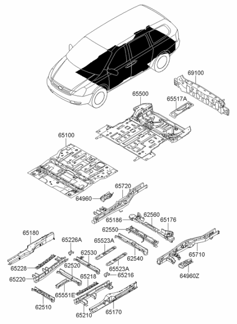 2006 Hyundai Entourage Crossmember, No.2 Diagram for 65241-4D010