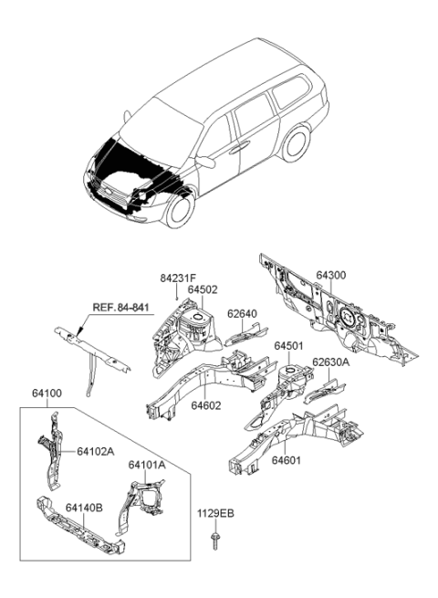 2007 Hyundai Entourage Radiator Support Panel Complete Diagram for 64100-4J010