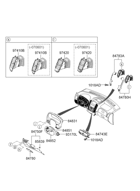 2008 Hyundai Entourage Steering Column Lower Shroud Diagram for 84852-4D100-VA