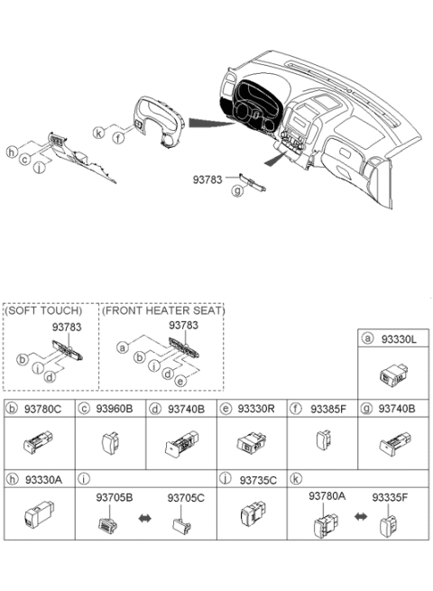 2007 Hyundai Entourage Switch Assembly-Seat Heater,LH Diagram for 93770-4D020-VA