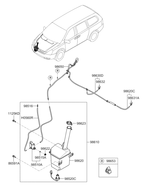 2006 Hyundai Entourage Windshield Washer Motor & Pump Assembly Diagram for 98510-1F100