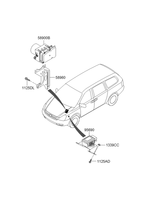2006 Hyundai Entourage Yaw Rate Sensor Assembly Diagram for 95690-4D000
