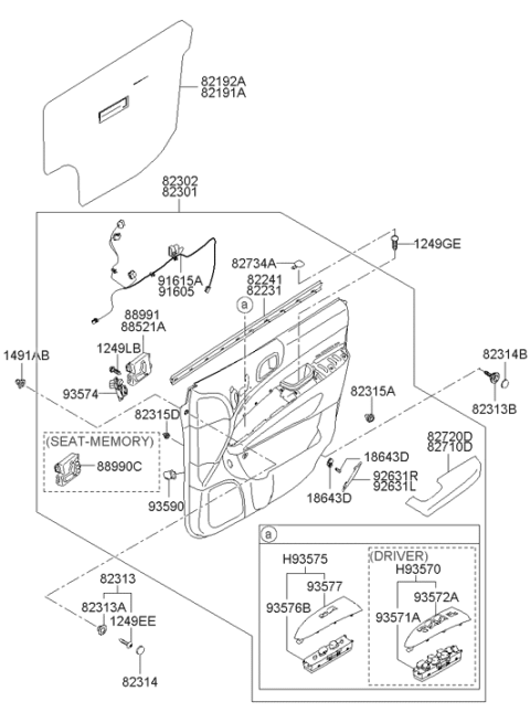 2008 Hyundai Entourage Panel Complete Front Door Trim Left Hand Diagram for 82303-4D315-AD2