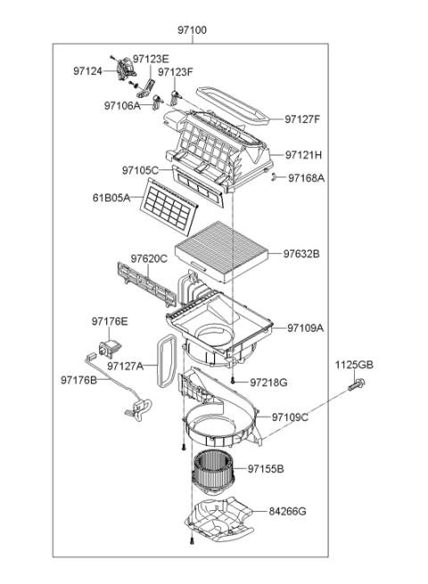 2008 Hyundai Entourage Air Filter Cover Assembly Diagram for 97129-2D000